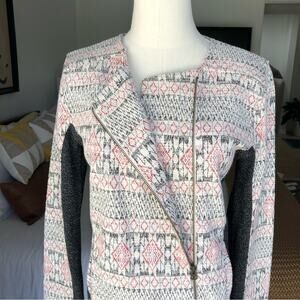 NWT Lucky Brand Ivory Red Charcoal Aztec Knit Jacket, Size M